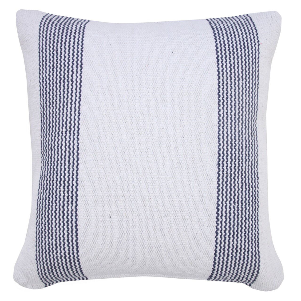Laddha Home Designs 20" Blue and White Pinstripe Bordered Square Throw Pillow